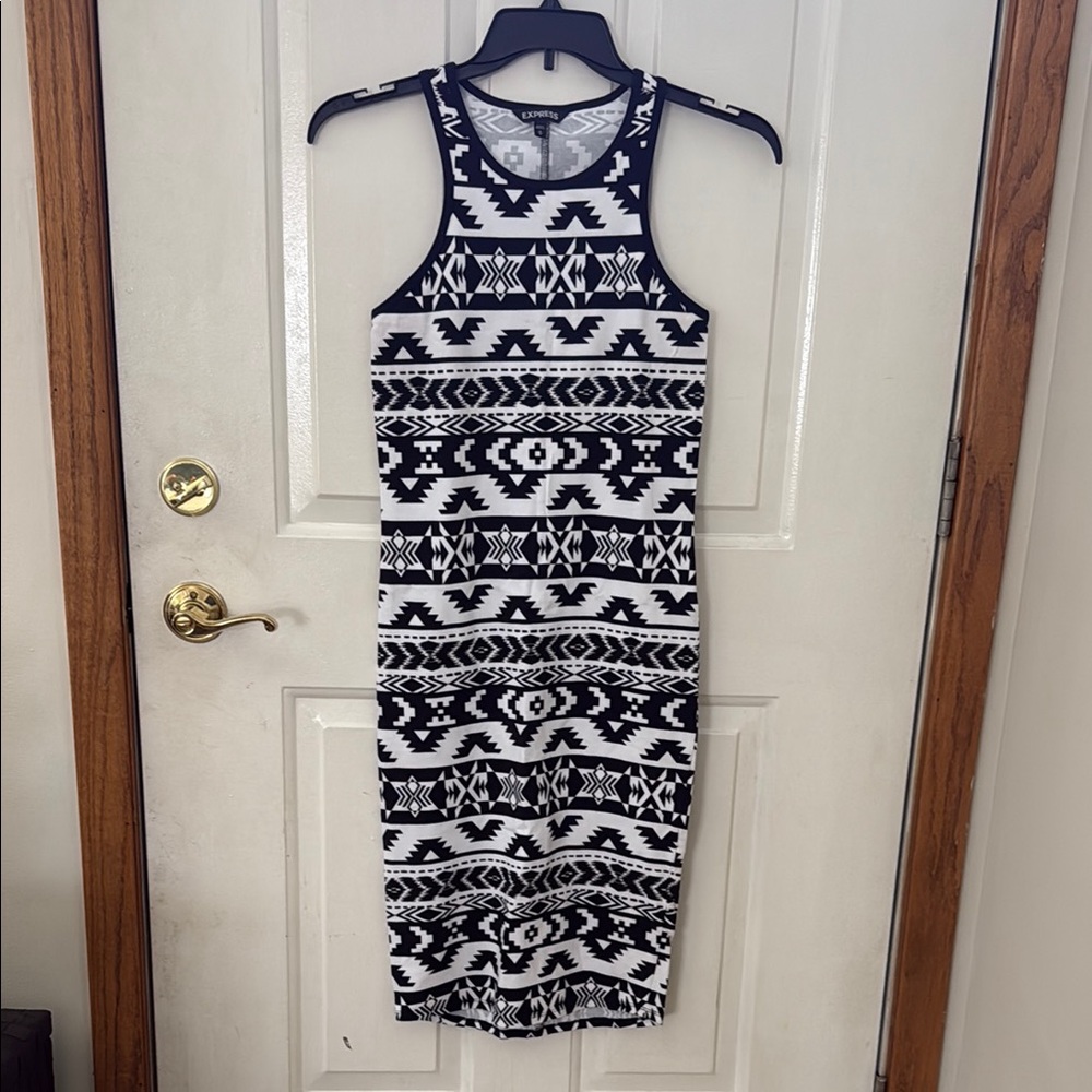 Express black and White Patterned Dress